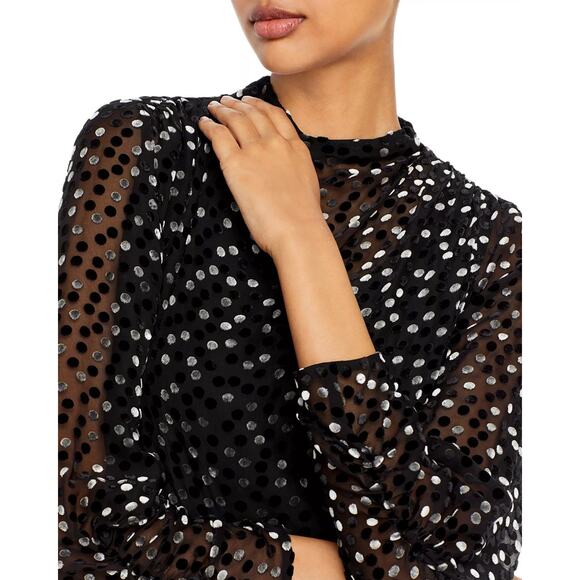 Rebecca Taylor Womens Velvet Dotted Sheer Top Sz 0 Black Long Sleeve Silk NWT - Picture 5 of 6